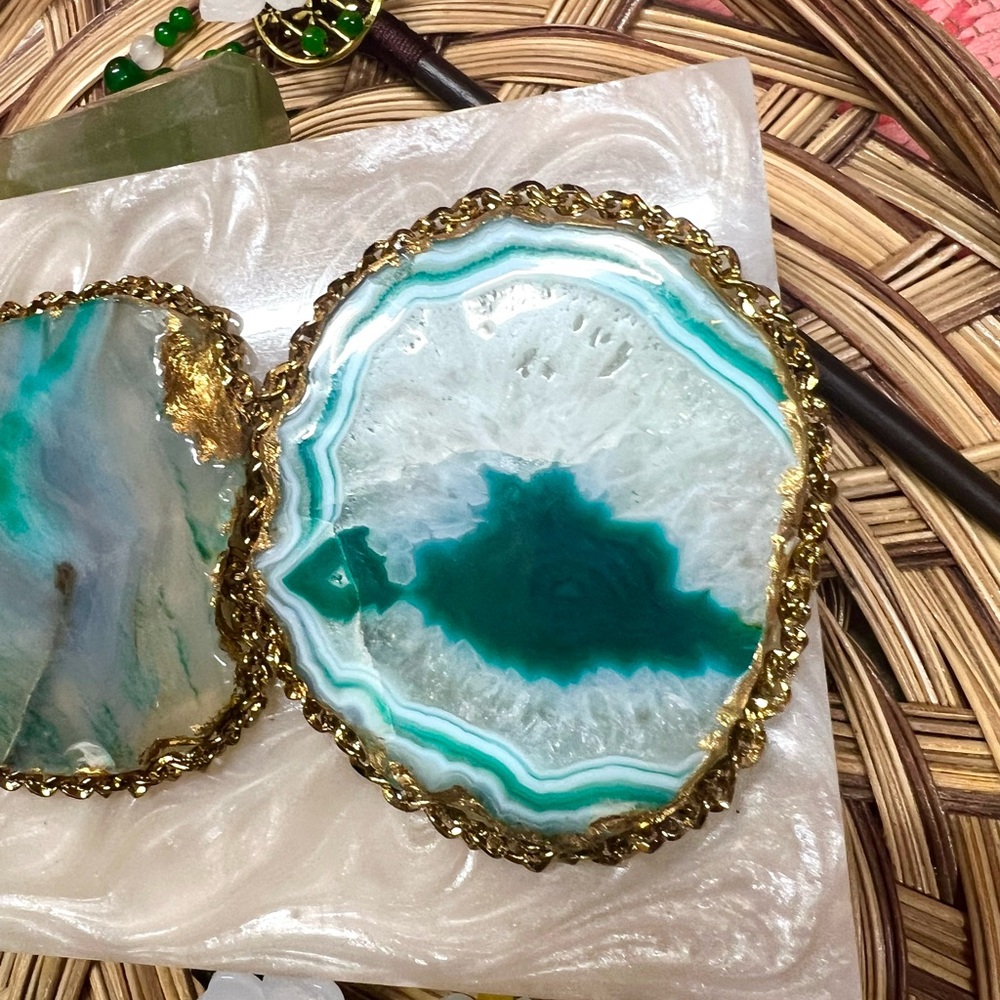 New! The “Goddess” Slices Agate and Gold Foil Hard Case Clutch Crossbody Purse - Picture 4 of 6